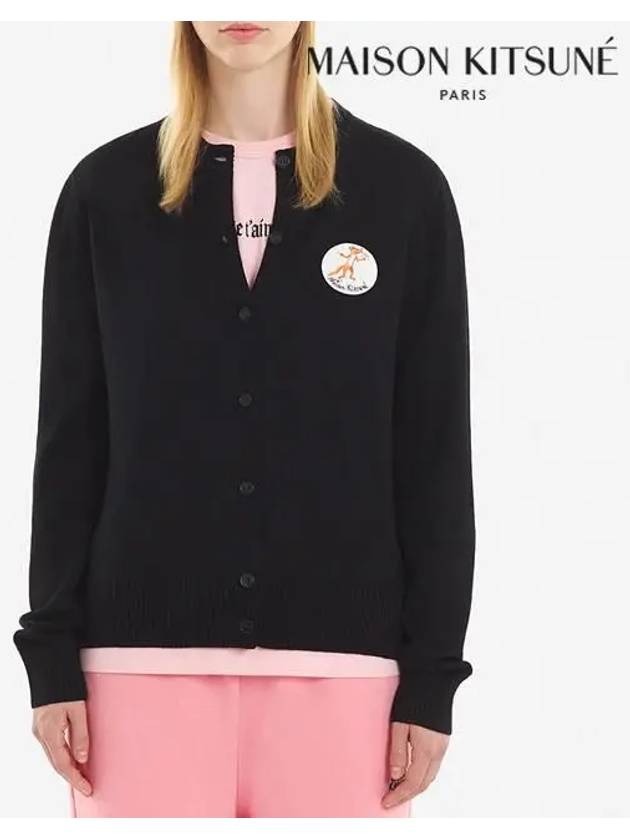 Women's Oly Flower Fox Patch Wool Cardigan Black - MAISON KITSUNE - BALAAN 4