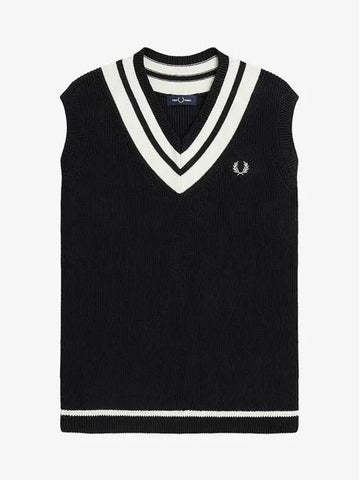 Sharp Striped Hem V Neck Vest 102 AFPM231K540 Black 270590 - FRED PERRY - BALAAN 1