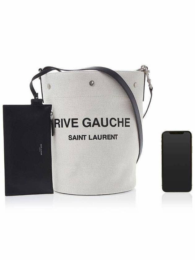 Rive Gauche Print Cotton Canvas Bucket Bag White - SAINT LAURENT - BALAAN 7