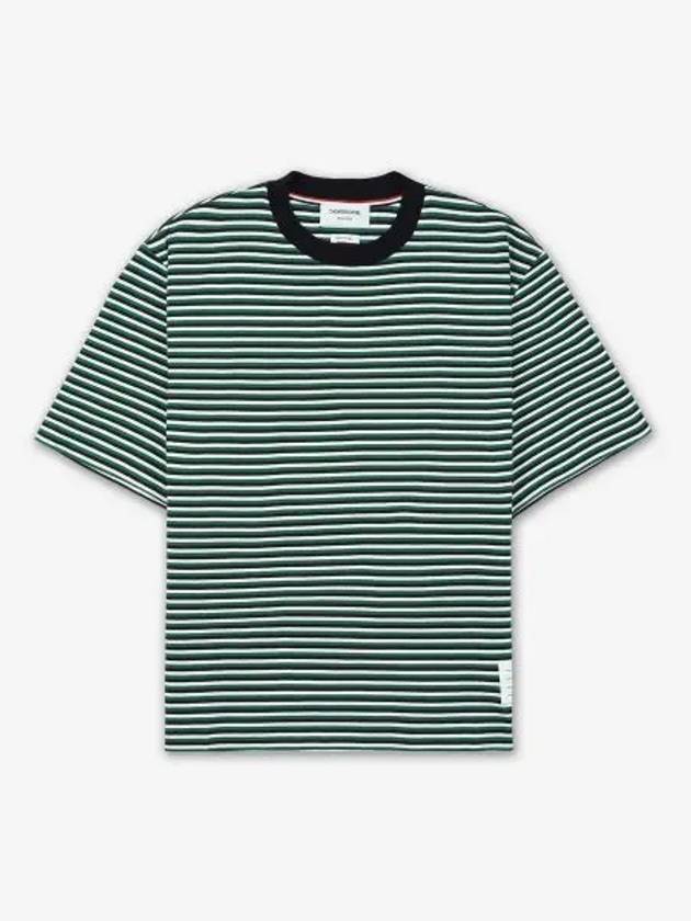 Striped Milano Rib Crewneck Cotton Short Sleeve T-Shirt Green - THOM BROWNE - BALAAN 2