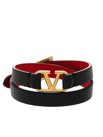 V logo signature double strap bracelet black pure red - VALENTINO - BALAAN 1