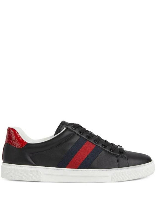 Ace Web Leather Low Top Sneakers Black - GUCCI - BALAAN 1