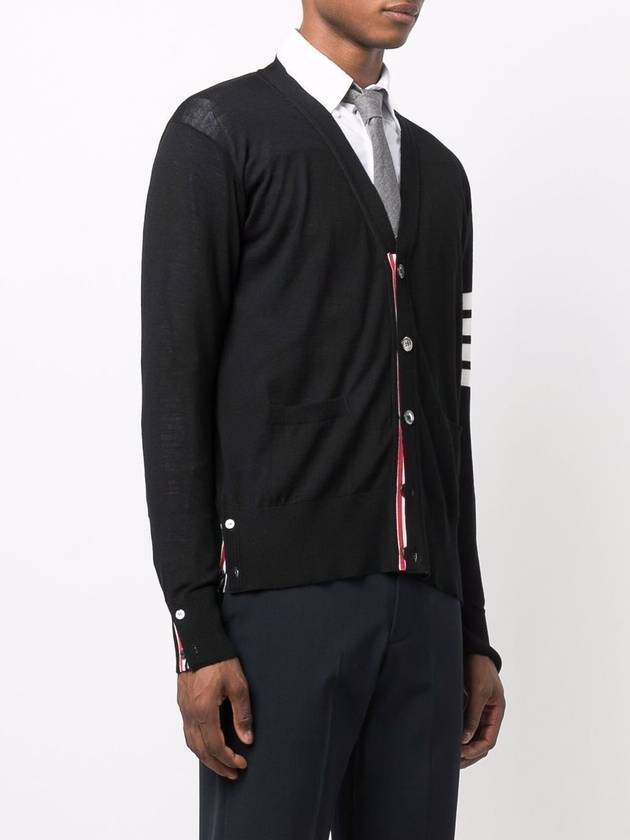 Men's Sustainable Classic Diagonal Wool Cardigan Black - THOM BROWNE - BALAAN 4