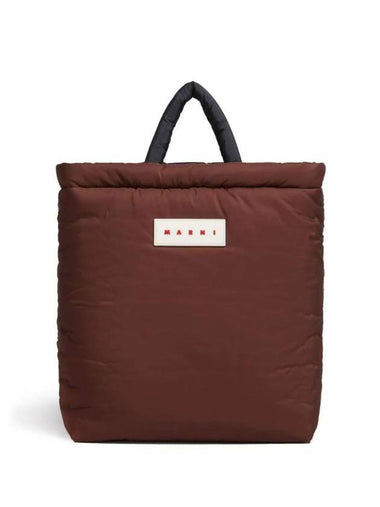 Logo Patch Color Block Padded Tote Bag Navy Brown - MARNI - BALAAN 1