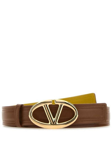 V Logo Reversible Signature Leather Belt Brown - VALENTINO - BALAAN 1