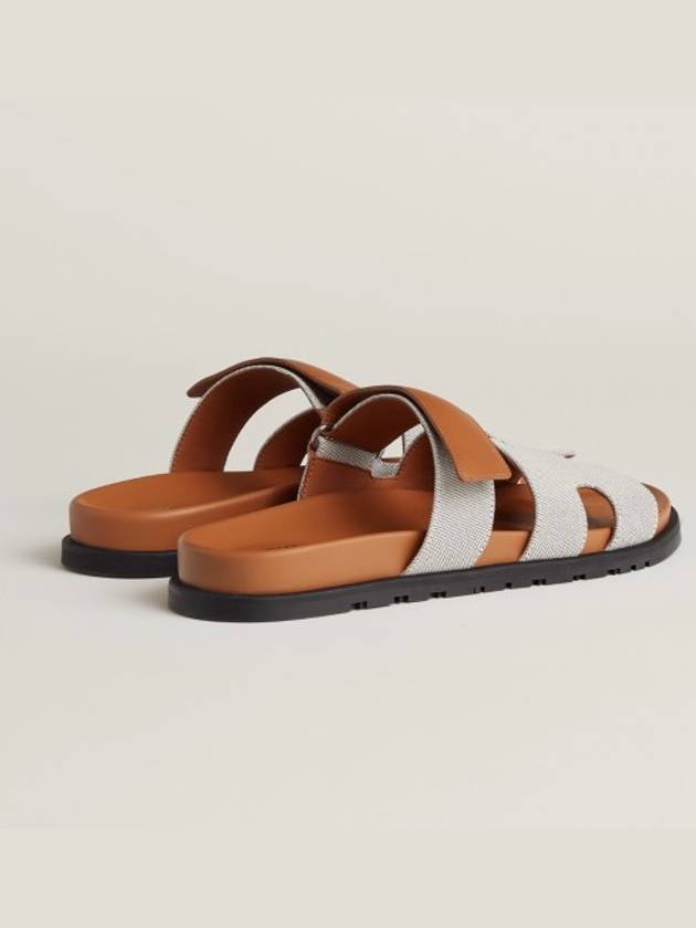 Chypre Canvas Calfskin Sandals Pronoir Natural - HERMES - BALAAN 3