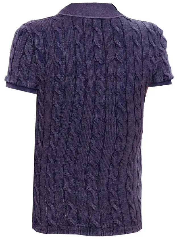 Slim Fit Cable Knit Polo Shirt Navy - POLO RALPH LAUREN - BALAAN 4