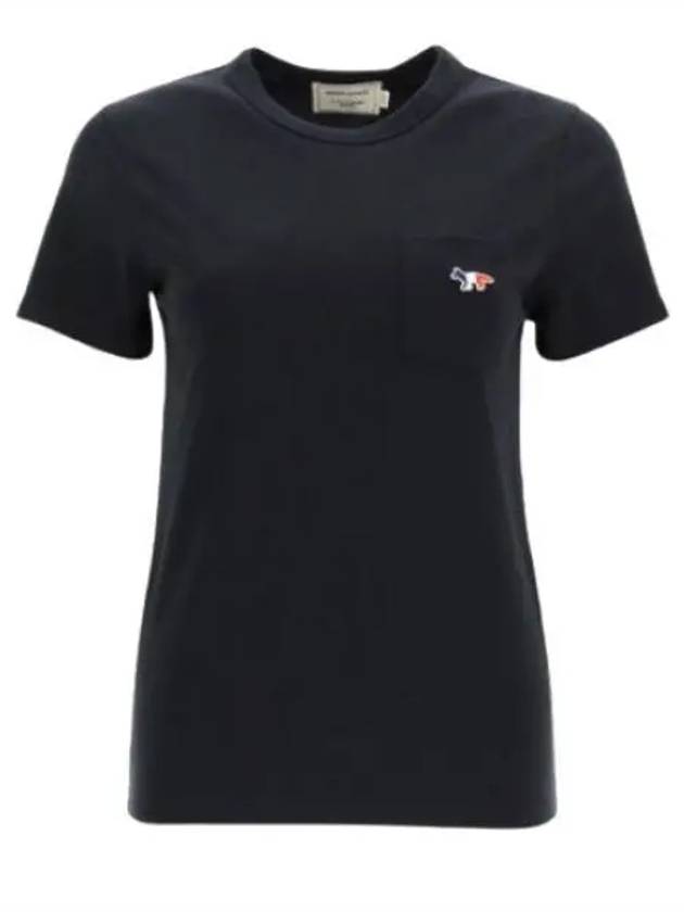 Tricolor Fox Patch Classic Pocket Short Sleeve T-Shirt Black - MAISON KITSUNE - BALAAN 2