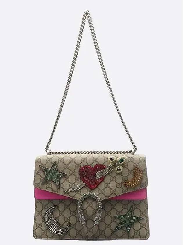 403348 GG logo crystal decoration Dionysus medium silver chain shoulder bag - GUCCI - BALAAN 1