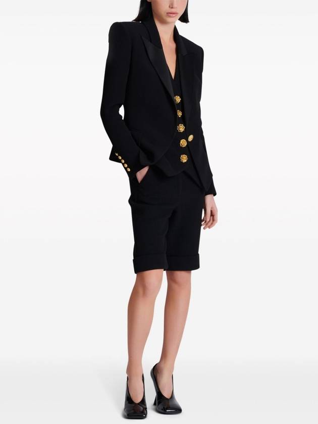 Button Crepe Blazer Jacket Black - BALMAIN - BALAAN 4