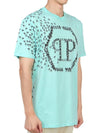 Skull Bones Logo Print Cotton Short Sleeve T-Shirt Blue - PHILIPP PLEIN - BALAAN 4