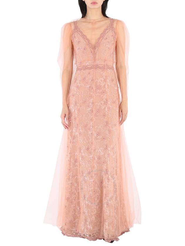 Women's Floral Embroidery Puff Long Dress Dusty Pink - BURBERRY - BALAAN 2