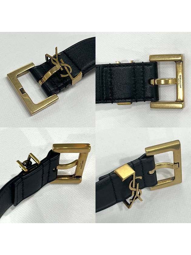 Monogram Square Buckle Leather Belt Black Gold Plated - SAINT LAURENT - BALAAN 7