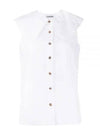 Ruffle Collar Button Sleeveless Shirt White - GANNI - BALAAN 2