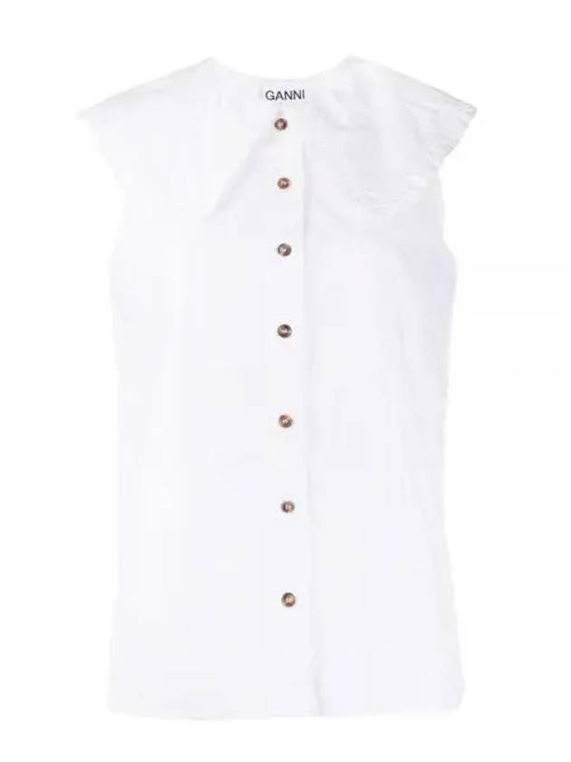 Ruffle Collar Button Sleeveless Shirt White - GANNI - BALAAN 2