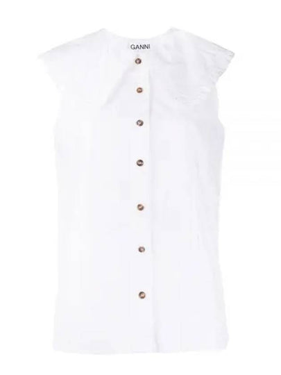 Ruffle Collar Button Sleeveless Shirt White - GANNI - BALAAN 2