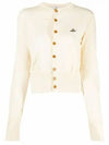 Logo Embroidered Ribbed Cut-Out Cotton Cardigan Beige - VIVIENNE WESTWOOD - BALAAN 1
