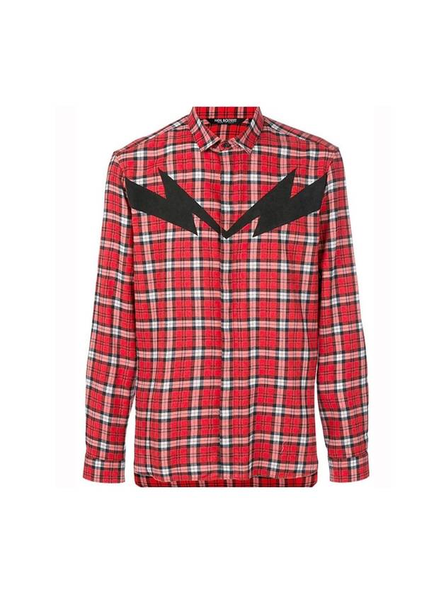 Men's Check Cotton Long Sleeve Shirt Red - NEIL BARRETT - BALAAN 1