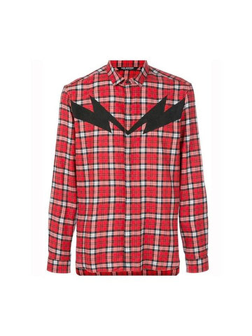 Men's Check Cotton Long Sleeve Shirt Red - NEIL BARRETT - BALAAN 1