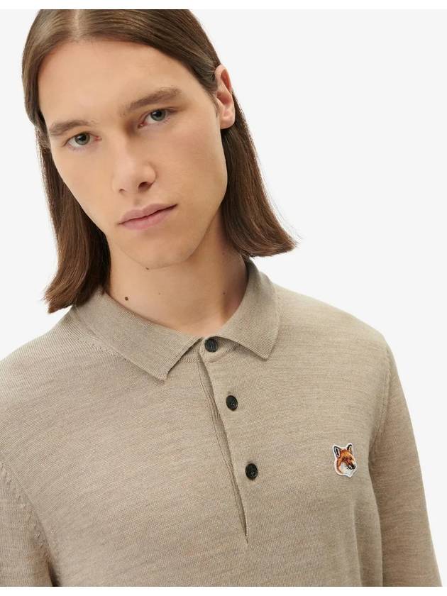 Fox Head Patch Polo Knit Top Beige Melange - MAISON KITSUNE - BALAAN 7