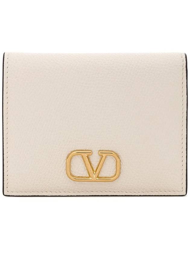 Compact V Logo Signature Calfskin Half Wallet Ivory - VALENTINO - BALAAN 3