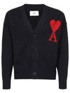 Heart Logo V Neck Wool Cardigan Black - AMI - BALAAN 2