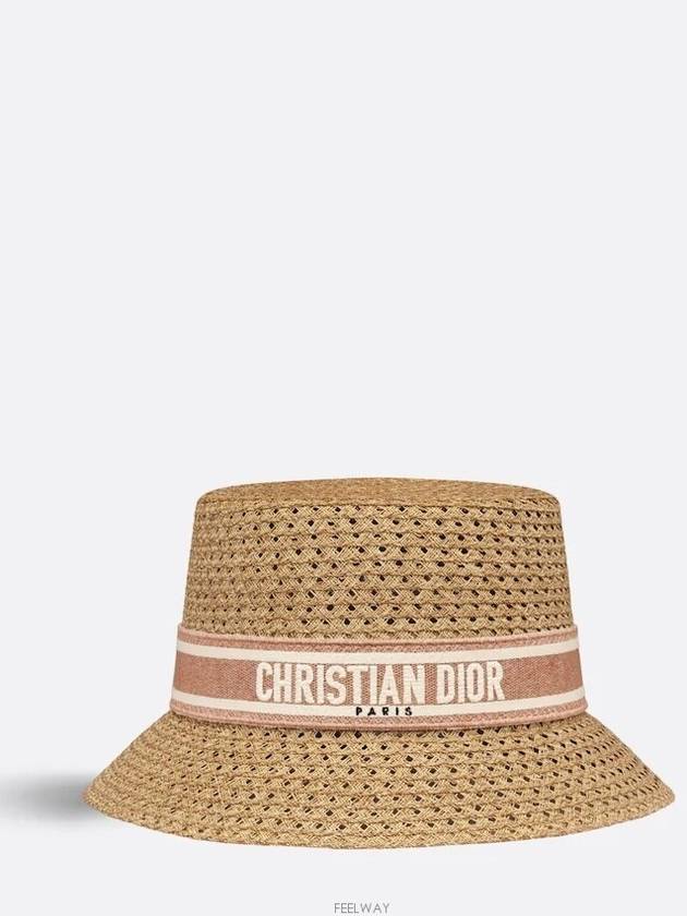 D Bobby Embroidered Band Bucket Hat Straw Rose Des Vents - DIOR - BALAAN 2