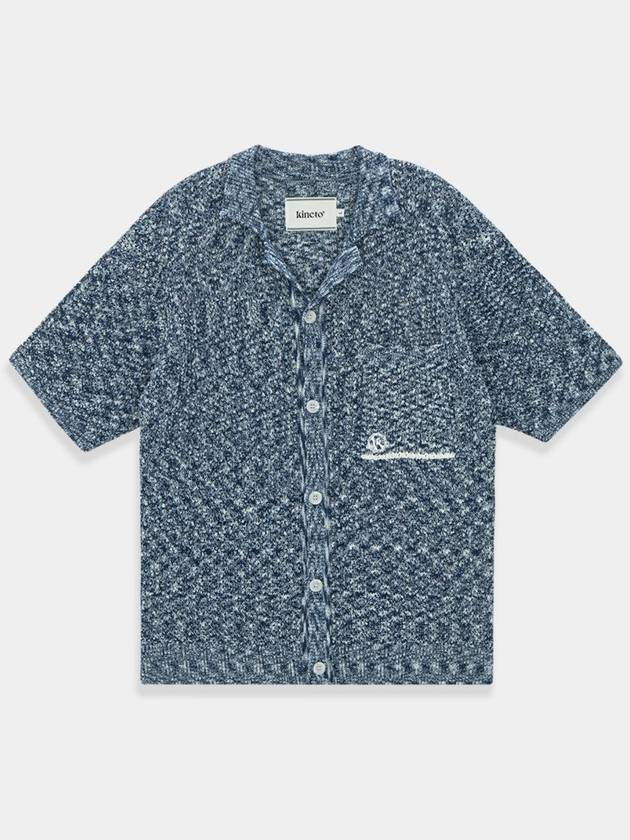 Two-tone Twisted Knit Short Sleeve Shirt Navy - KINETO - BALAAN 3