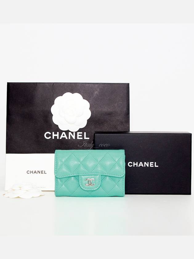 Classic caviar card wallet snap fluorescent mint champagne gold AP0214 B10583 NS837 - CHANEL - BALAAN 1