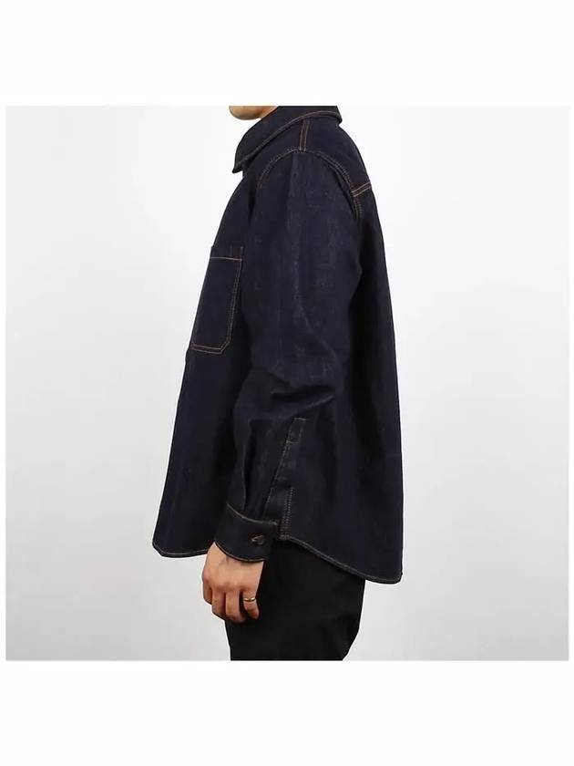 Embroidered Logo Pocket Denim Cotton Long Sleeve Shirt Navy - VALENTINO - BALAAN 4