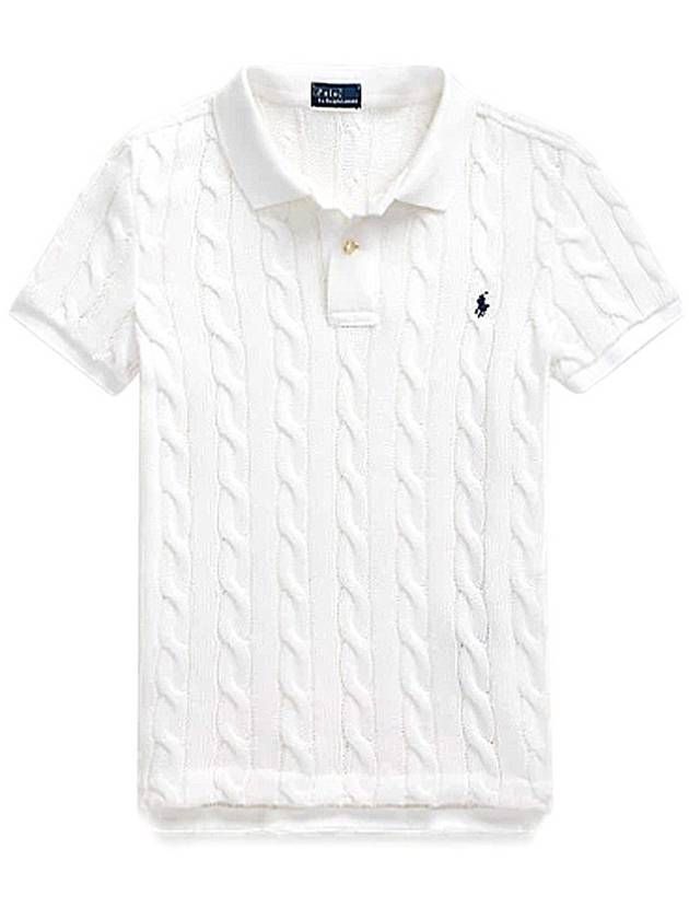 Slim Fit Cable Knit Polo Shirt White - POLO RALPH LAUREN - BALAAN 2