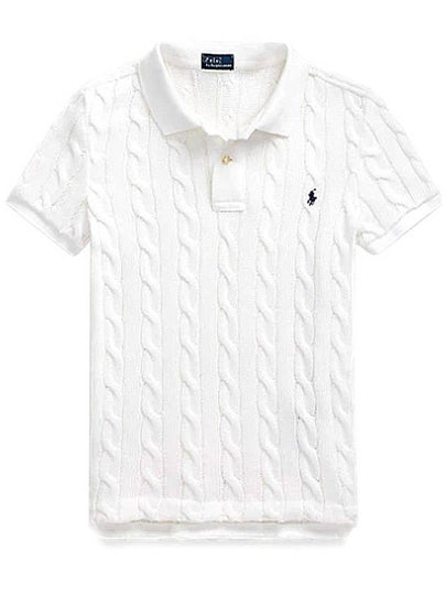 Slim Fit Cable Knit Polo Shirt White - POLO RALPH LAUREN - BALAAN 2