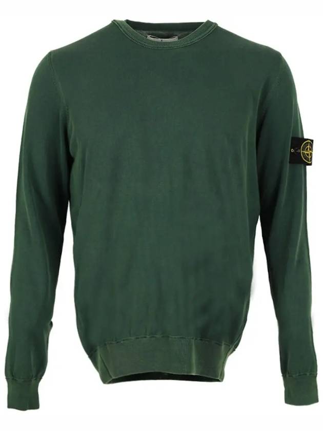 Logo Patch Round Neck Cotton Knit Top Dark Green - STONE ISLAND - BALAAN 3