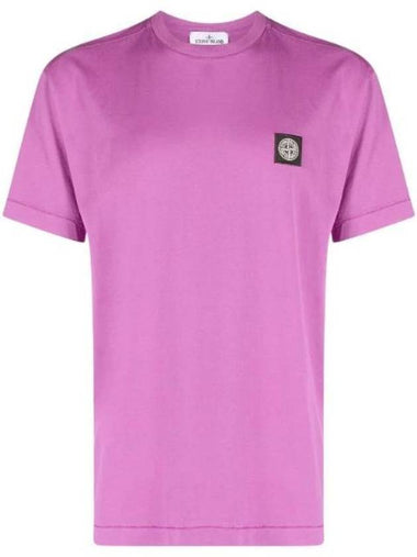 Logo Patch Cotton Short Sleeve T-Shirt Magenta - STONE ISLAND - BALAAN 1