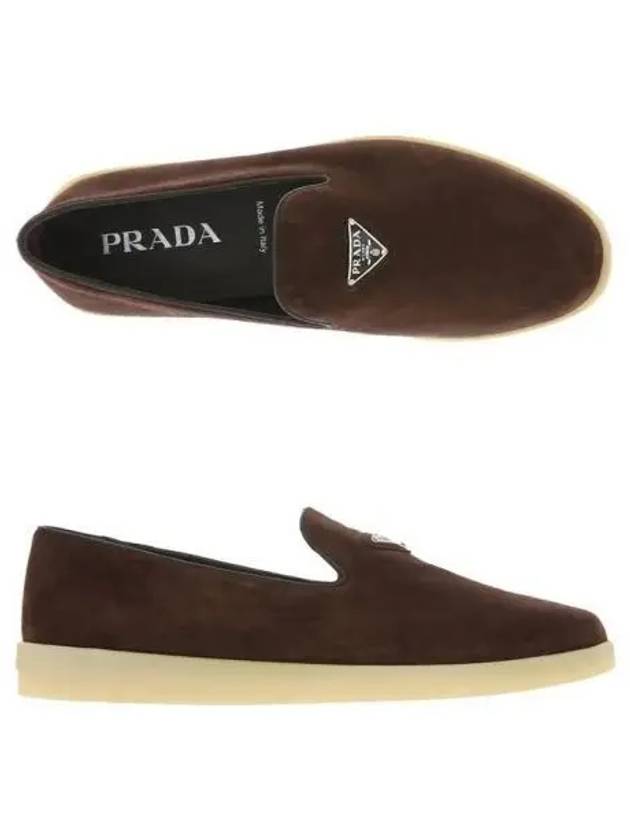 Triangular logo suede brown loafers 270735 - PRADA - BALAAN 1