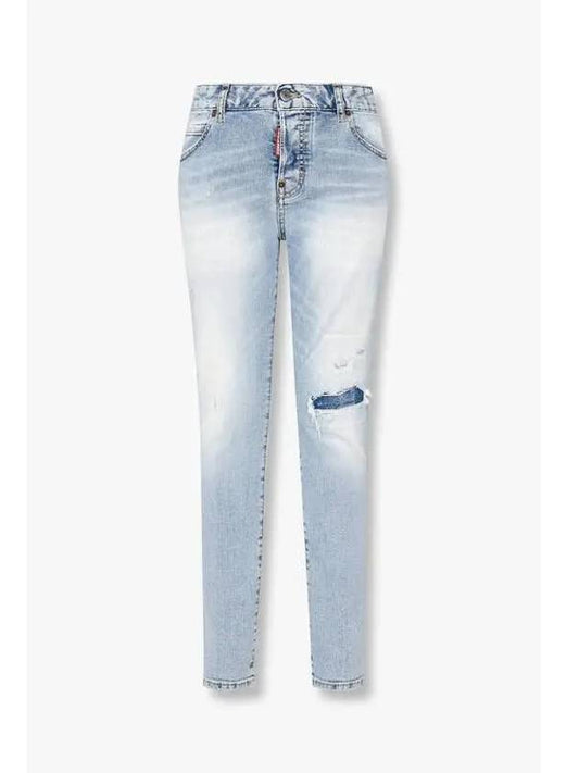 Women s Washed Damage Cool Girl Jeans Light Indigo - DSQUARED2 - BALAAN 1