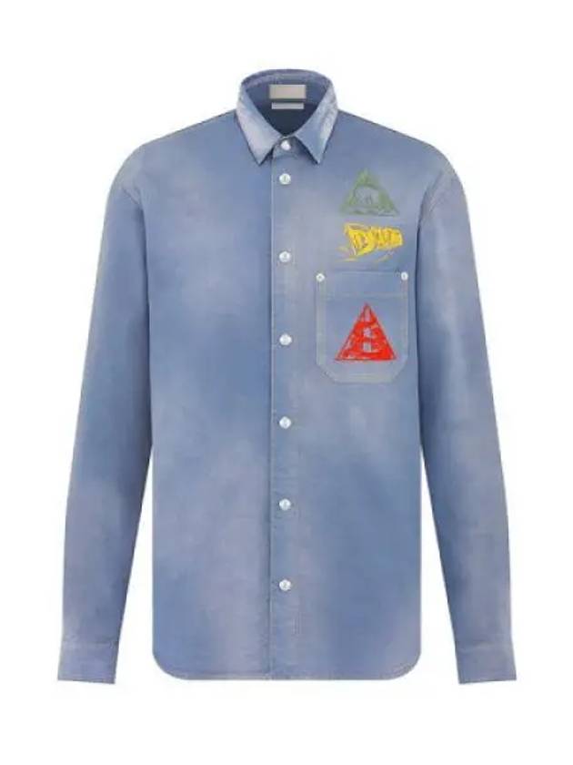 Astro Embroidered Patch Denim Long Sleeve Shirt Light Blue - DIOR - BALAAN 2