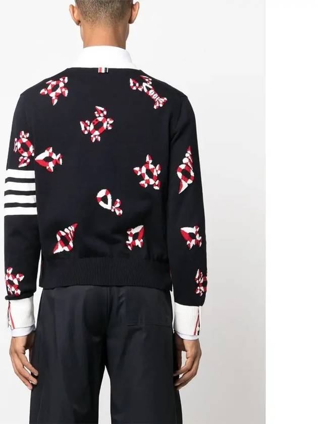 Gem Icons Intarsia Cardigan Navy - THOM BROWNE - BALAAN 6