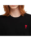 Heart Embroidered Logo Crew Neck Knit Top Black - AMI - BALAAN 4