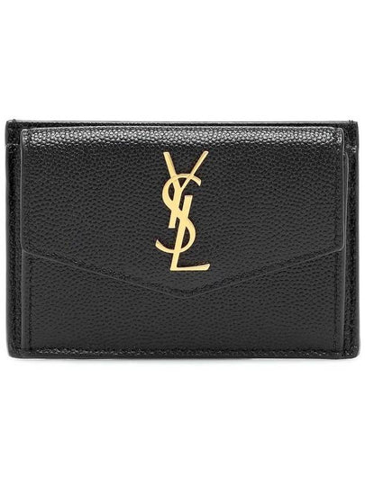 Uptown Grain De Poudre Embossed Leather Flap Card Case Black - SAINT LAURENT - BALAAN 2