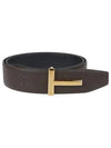 T Buckle Reversible Leather Belt Chocolate Black - TOM FORD - BALAAN 2