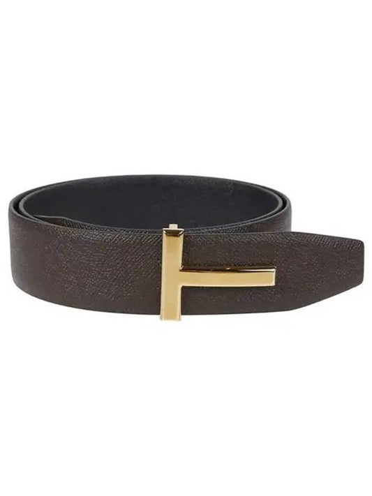 T Buckle Reversible Leather Belt Chocolate Black - TOM FORD - BALAAN 2