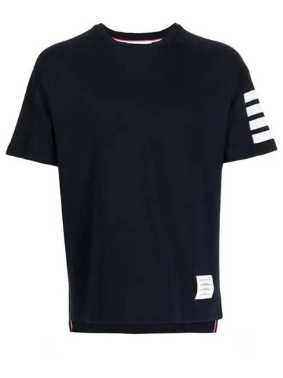 4-Bar Striped Cotton Short Sleeve T-Shirt Navy - THOM BROWNE - BALAAN 2