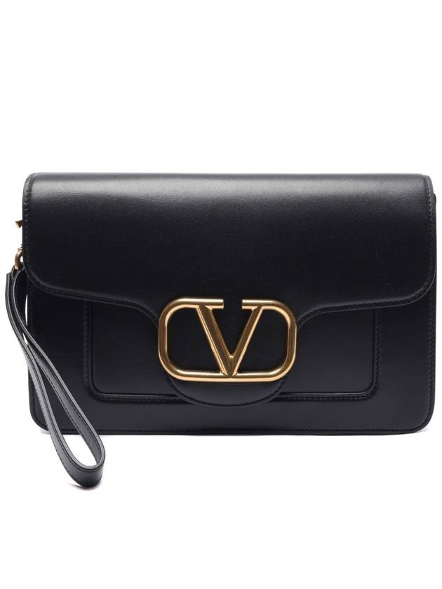 Garavani V Logo Signature Clutch Bag Black - VALENTINO - BALAAN 2