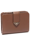 Triangle Logo Leather Half Wallet Cognac - PRADA - BALAAN 2