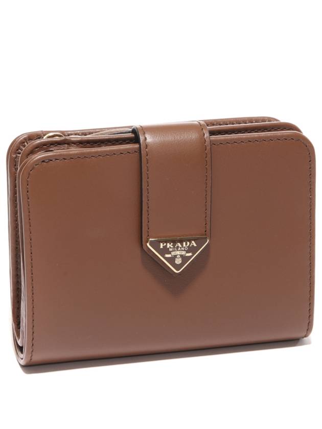 Triangle Logo Leather Half Wallet Cognac - PRADA - BALAAN 2