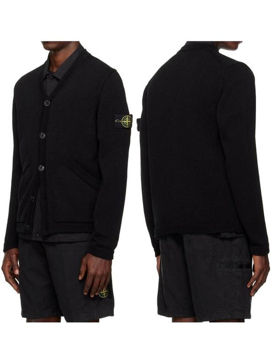 Wappen V Neck Cotton Knit Cardigan Black - STONE ISLAND - BALAAN 2