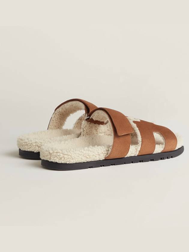 Chypre Shearling Sandals Beige Craft Ecour Brown - HERMES - BALAAN 3