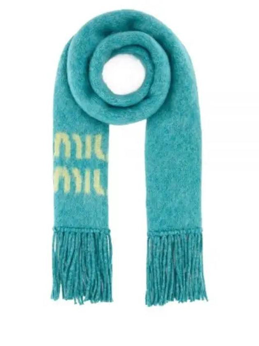 Logo Mohair Fringe Muffler Light Blue - MIU MIU - BALAAN 2