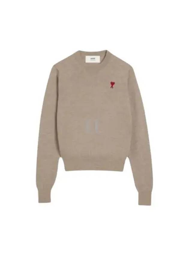 Heart Embroidered Logo Crew Neck Knit Top Beige - AMI - BALAAN 2